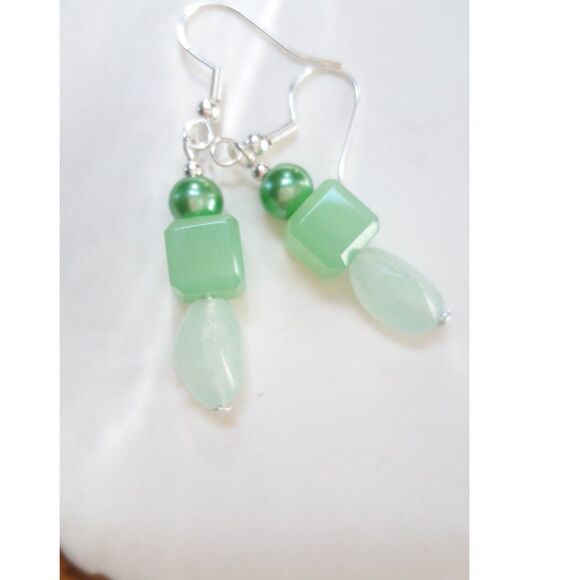Artisan earrings  378# NEW boho Green linear stack earrings beach glass green d - Picture 5 of 5